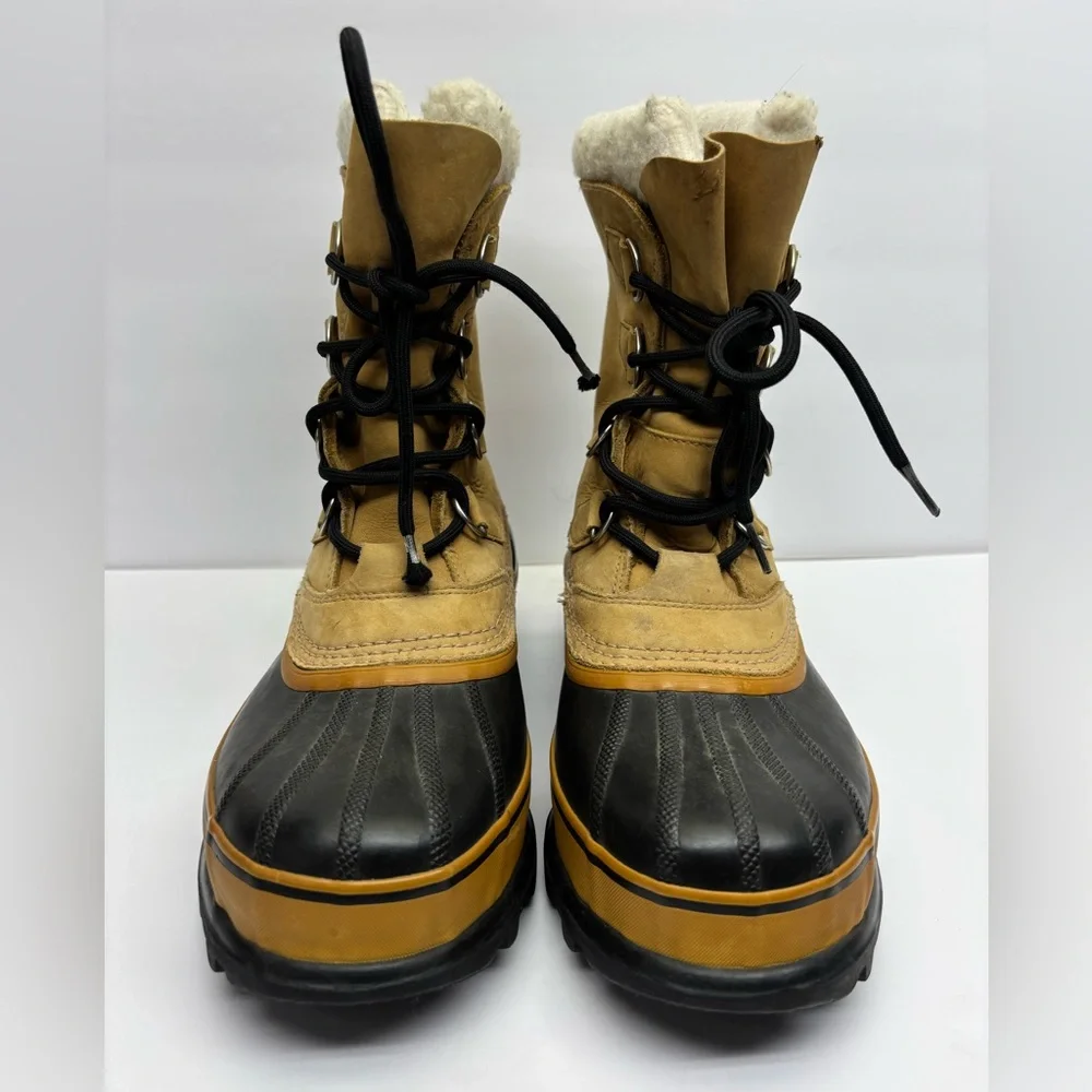 Sorel Caribou Insulated Lace-Up Winter Boots in Tan & Black, SZ 8 men’s